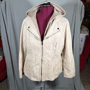 C.B. Est 1962 2X Cream Faux Leather Jacket w Rmvbl Hood